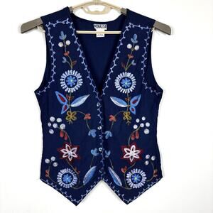MONALISA Embroidered Vest Waistcoat Women's Large Cotton button floral cottage